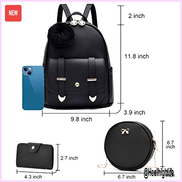 Mini Backpack Set with Shoulder Bag and Wallet, Artificial Leather, 3-Piece main image 4